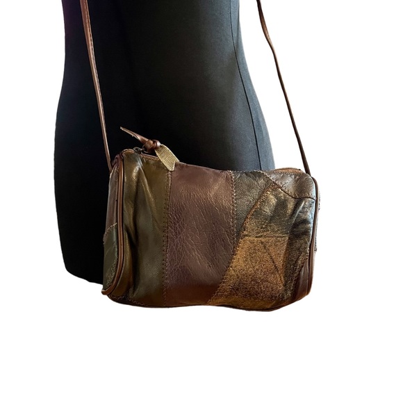 Vintage 90s leather patchwork crossbody mini bag brown - Picture 6 of 14